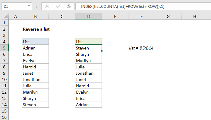 Excel formulas list